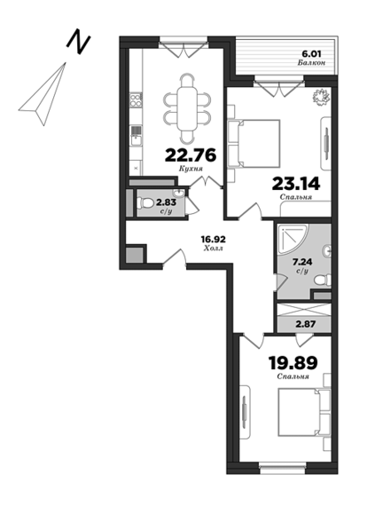 Krestovskiy De Luxe, Building 8, 2 bedrooms, 98.65 m² | planning of elite apartments in St. Petersburg | М16